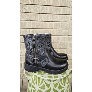 Black Embossed Ankle Boots